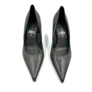 Zara gray leather pointed toe heels